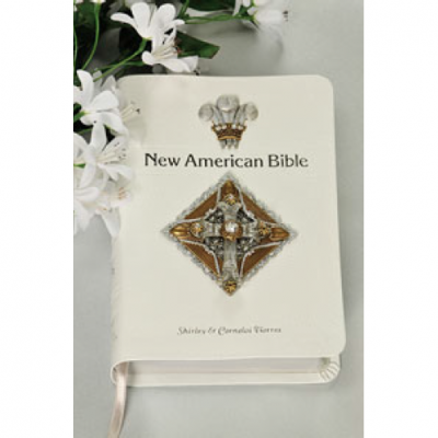 Decorated White Crystal Cross Bible NAB -  - DABB12641
