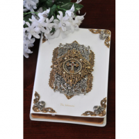 White Jeweled Cross and Pearl Bible-KJV