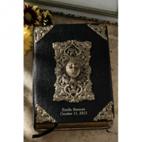 Family Name Bible-Large Print KJV Garnet and Pearl Cross Locket 