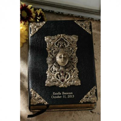 Garnet and Pearl Cross Locket Family Bible-Large Print KJV -  - BB803