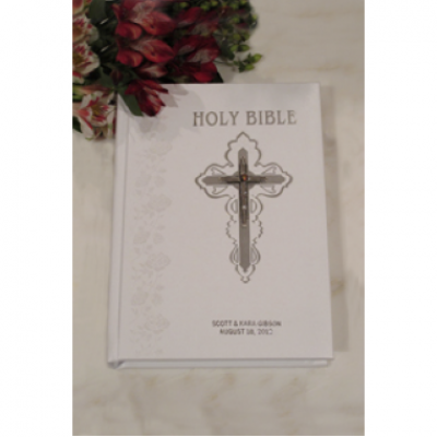 Jeweled Swarovski Crystal Catholic Wedding Bible - White NAB -  - DABB12033