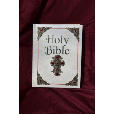 Catholic Family Bible-St Joseph NAB Ivory w/Brass Stampings/Red Stones -  - DABB16151