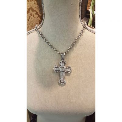 Chunky Crystal Cross Pendant Necklace -  - Cross44