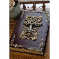 NKJV Amethyst Crystals Adorned with Brass Jeweled Bible Brown