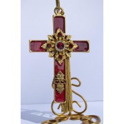 Hanging Cross with Tassel ~ Red and Gold Enameled Hanging Cross with Tassel ~ Red and Gold Enameled