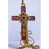 Hanging Cross with Tassel ~ Red and Gold Enameled