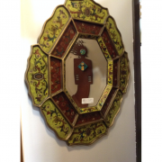 Floral Enamel and Glass Mirror