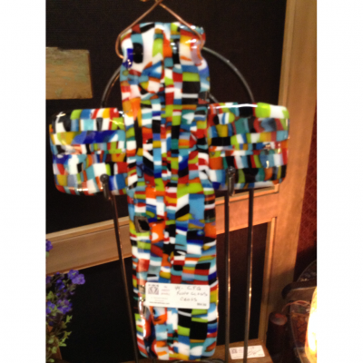 Fused Glass Cross Multi Colored 15" Wall Cross -  - 44 FGC