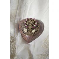 Heart Paperweight Flower - Magenta and Faux Pearl Stones