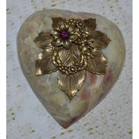 Heart Paperweight Pink Flower and Cupid