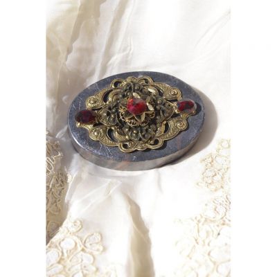 Oval Soapstone Paperweight with Ruby Stones -  - sspw15002