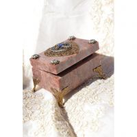 Retangle Hinged Soapstone Footed Box with Heart and Cross
