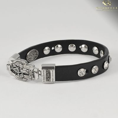 Genuine Italian Leather Holy Angels Rosary Bracelet in black Ghirelli -  - 771746B39