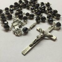 Our Lady Undoer of Knots Hematite Faceted Glass Rosary - Ghirelli