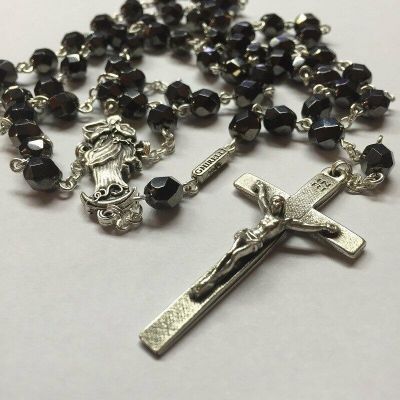 Our Lady Undoer of Knots Hematite Faceted Glass Rosary - Ghirelli -  - 11513X