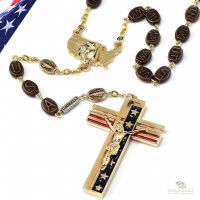 The USA Rosary in Gold Finish - Red And Blue Enamel - Ghirelli
