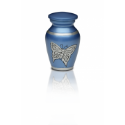 Alloy Cremation Urn in Beautiful Blue w/ Butterfly - Keepsake