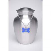 Alloy Cremation Urn Silver Color - Medium Blue Bone-Shaped Medallion