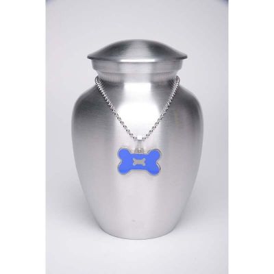 Alloy Cremation Urn Silver Color - Medium Blue Bone-Shaped Medallion -  - AU-CLB-M-BB-Blue
