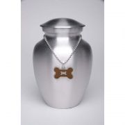 Alloy Cremation Urn Silver Color - Medium Brown Bone-Shaped Medallion