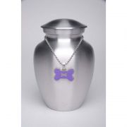 Alloy Cremation Urn Silver Color - Medium Purple Bone-Shaped Medallion