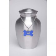 Alloy Cremation Urn Silver Color - Small - Blue Bone-Shaped Medallion
