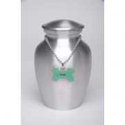 Alloy Cremation Urn Silver Color - Small - Green Bone-Shaped Medallion