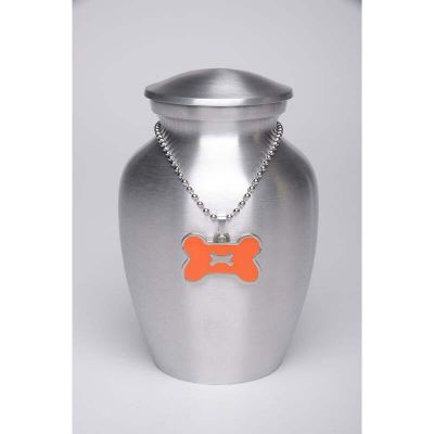 Alloy Cremation Urn Silver Color Small Orange Bone-Shaped Medallion -  - AU-CLB-S-BB-Orange