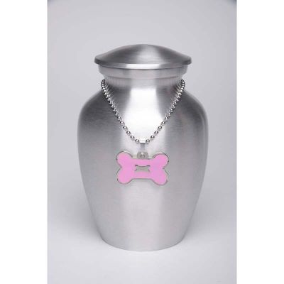 Alloy Cremation Urn Silver Color - Small - Pink Bone-Shaped Medallion -  - AU-CLB-S-BB-Pink