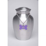 Alloy Cremation Urn Silver Color Small Purple Bone-Shaped Medallion