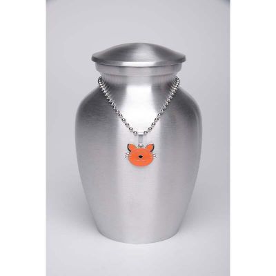 Alloy Urn Silver Color Small Orange Kitty Cat-Shaped Medallion -  - AU-CLB-S-Cat-Orange