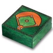 Hand-Made Linden Wood Cremation Urn Box - Baseball