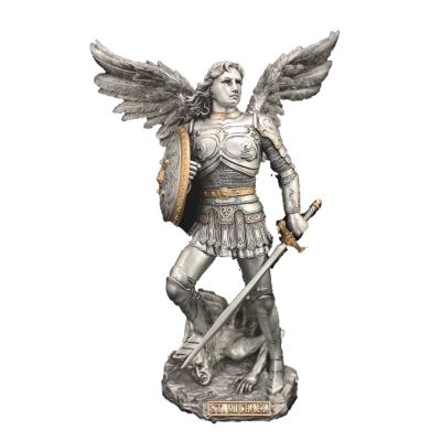 Archangel Michael, Pewter Style Finish, Golden Highlights, 9in. Statue -  - SR-76311-PE