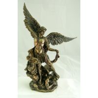 Archangel Michael Statue, Cold-Cast Bronze, Painted, 10in. Statue