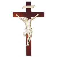 Baroque Style Crucifix, White Alabaster Corpus, 14 Inch