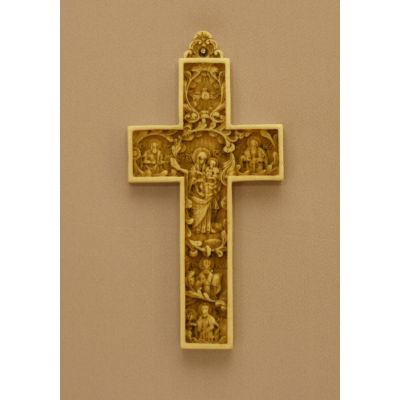 Byzantine Cross w/Madonna & Child Church Cross, Antiqued Alabaster -  - AF-2-R