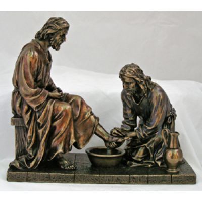 Christ Washing Feet, Painted Cold-Cast Bronze, 8.5 Inch Statue -  - SR-76001