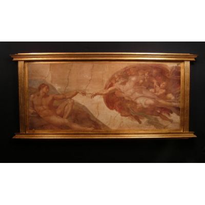 Creation Of Man By Michelangelo Florentine Plaque, 66x31 Inch -  - L-20358