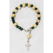 Cross Bracelet, Green & Natural Beads