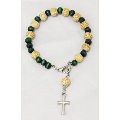 Cross Bracelet, Green & Natural Beads -  - GV60627