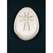 Cross Church Holy Water Bowl Font, White Alabaster, 3.75 Inch