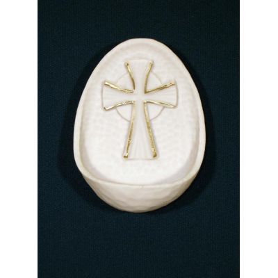 Cross Church Holy Water Bowl Font, White Alabaster, 3.75 Inch -  - ET-1679-M