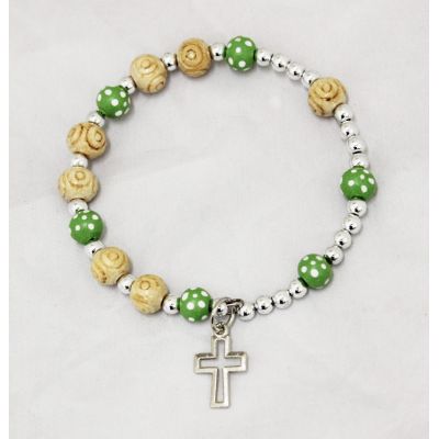 Cross Wrap Bracelet, Light Green Natural & Silver Beads -  - GV60483