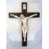 Crucifix, Antiqued Alabaster Cross & Corpus, 15 Inch