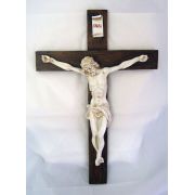 Crucifix, Antiqued Alabaster Cross & Corpus, 15 Inch