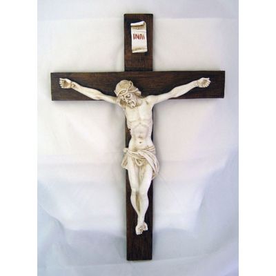 Crucifix, Antiqued Alabaster Cross & Corpus, 15 Inch -  - I-1003-B