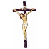 Crucifix By Ado Santini, Painted Alabaster, 16 Inch