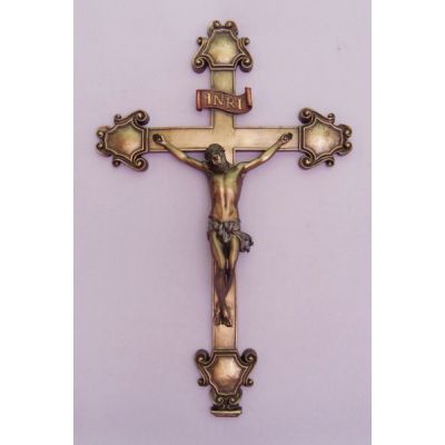 Crucifix, Cold-Cast Bronze, Lighty Painted, 16.5x10.5in. -  - SR-73128