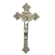 Crucifix, Pewter Finish, Golden Highlights, 9 Inch