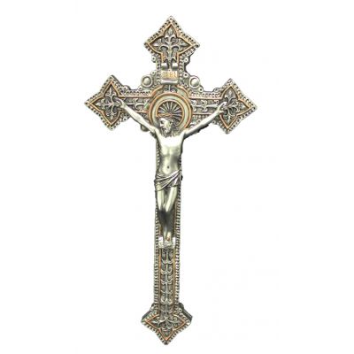 Crucifix, Pewter Finish, Golden Highlights, 9 Inch -  - SR-75417-PE